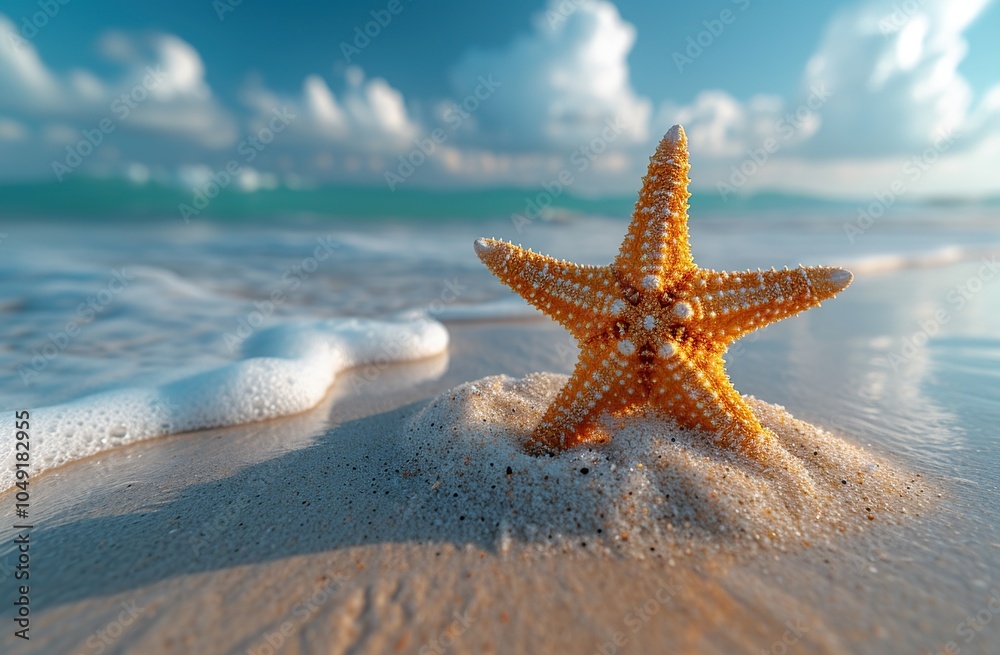 Beautiful beach view with starfish on the beach. Beautiful beach view with starfish on the beach.