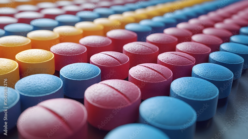 Colorful Capsules and Tablets in a Row Colorful Capsules and Tablets in a Row