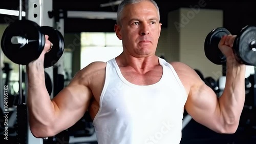 Older man lifts weights in gym to build strength and improve fitness routine