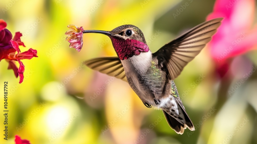 Naklejka premium Hummingbird Feeding on Flower