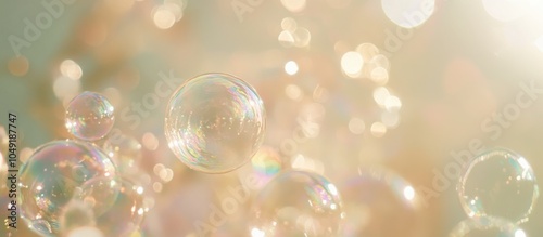 A detailed shot of fluffy soap bubbles, each bubble reflecting tiny rainbows