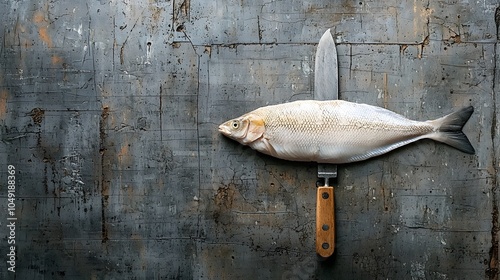 Close up of a fresh hoki fish fillet lying on a simple smooth and minimalist surface  This high protein seafood ingredient is versatile for various culinary photo