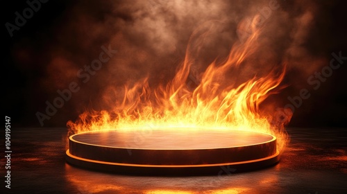 Circular Platform Surrounded by Flames and Smoke