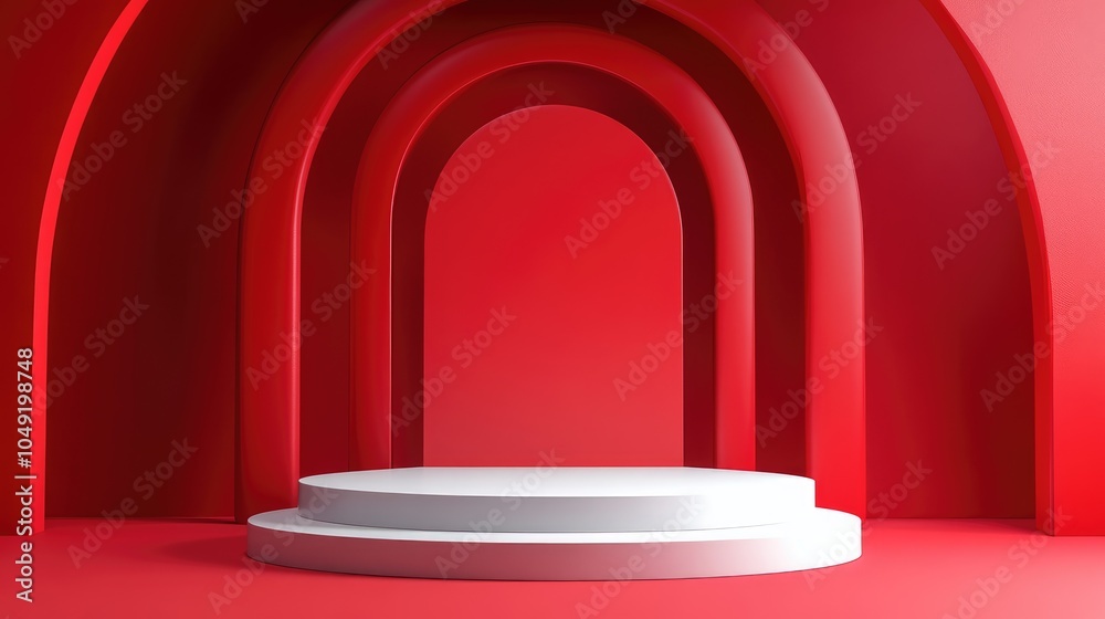 Red Archway with Two-Tiered White Platform Red Archway with Two-Tiered White Platform