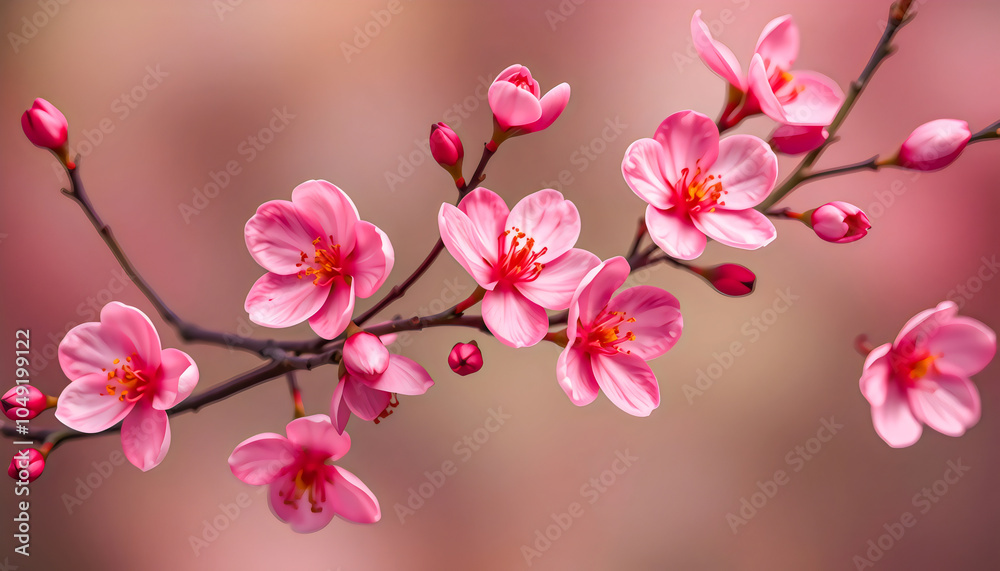 Obraz premium Pink Cherry Blossom Branch Closeup Spring Flowers