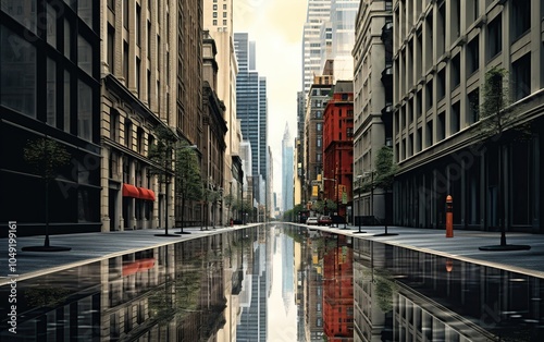 Low Angle View of a city street lined with tall buildings