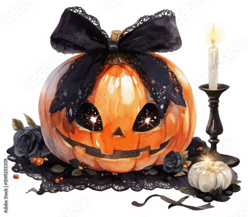 PNG Craft face halloween pumpkin illustration black lace. photo