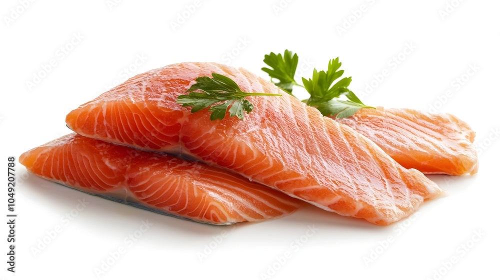 A beautifully presented trout fillet arranged neatly on a clean white backdrop for a simple yet elegant food photography setup A beautifully presented trout fillet arranged neatly on a clean white backdrop for a simple yet elegant food photography setup