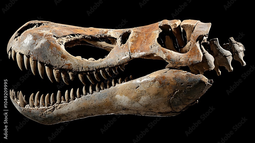 Detailed close up view of a fossilized hadrosaur dinosaur jaw with worn serrated teeth highlighting the ancient creature s prehistoric dental features and adaptations Detailed close up view of a fossilized hadrosaur dinosaur jaw with worn serrated teeth highlighting the ancient creature s prehistoric dental features and adaptations