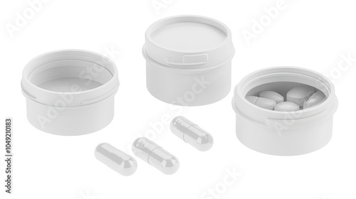 Wallpaper Mural Set of White Pill Bottles and Capsules on a Transparent Background Generative AI Torontodigital.ca