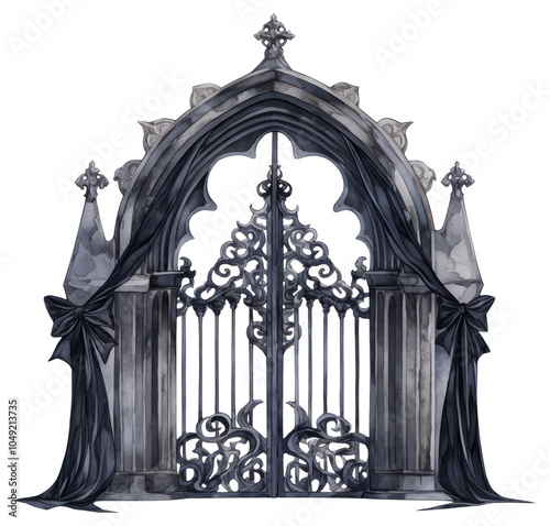 PNG Black coquette gothic arch illustration style gate. photo