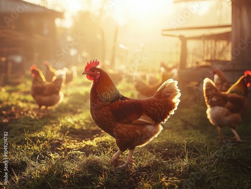 Wallpaper Mural Chickens Roaming Freely in Earthy Farmyard Light Torontodigital.ca