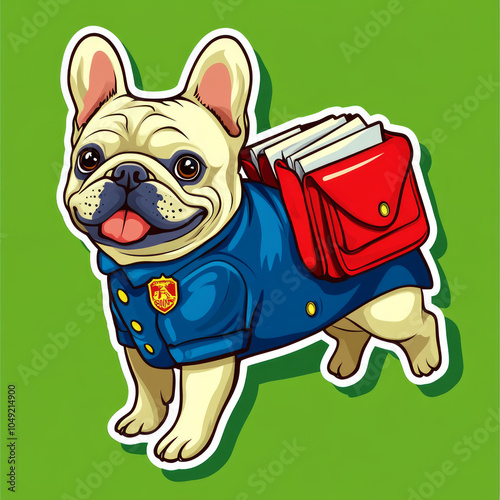 French Bulldog with Mailbag Postman Sticker photo