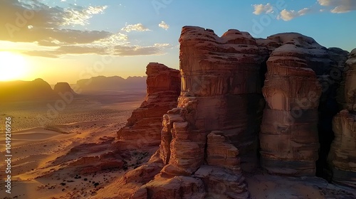 Ethereal Hot Air Balloons Soaring Gracefully Over Majestic Desert Landscapes During the Yearly Wadi Rum Balloon Festival in Jordan Showcasing the Breathtaking Natural Beauty of the Region photo