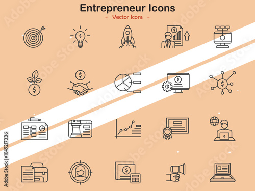 Icons portraying various entrepreneurship elements like startup ideas and innovation