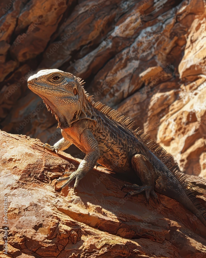 Iguana Blending into Sunlit Desert Rock Iguana Blending into Sunlit Desert Rock