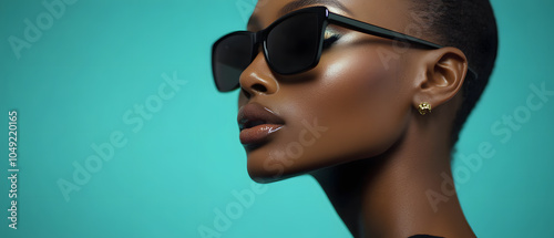 Closeup Portrait of a Woman Wearing Sunglasses and Gold Earrings