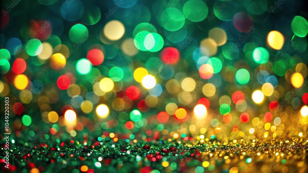 Festive green background with defocused gold, red, and blue lights Festive green background with defocused gold, red, and blue lights