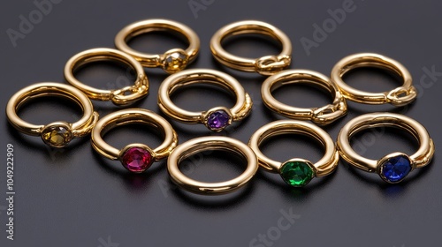 Colorful Gemstone Rings on Dark Surface