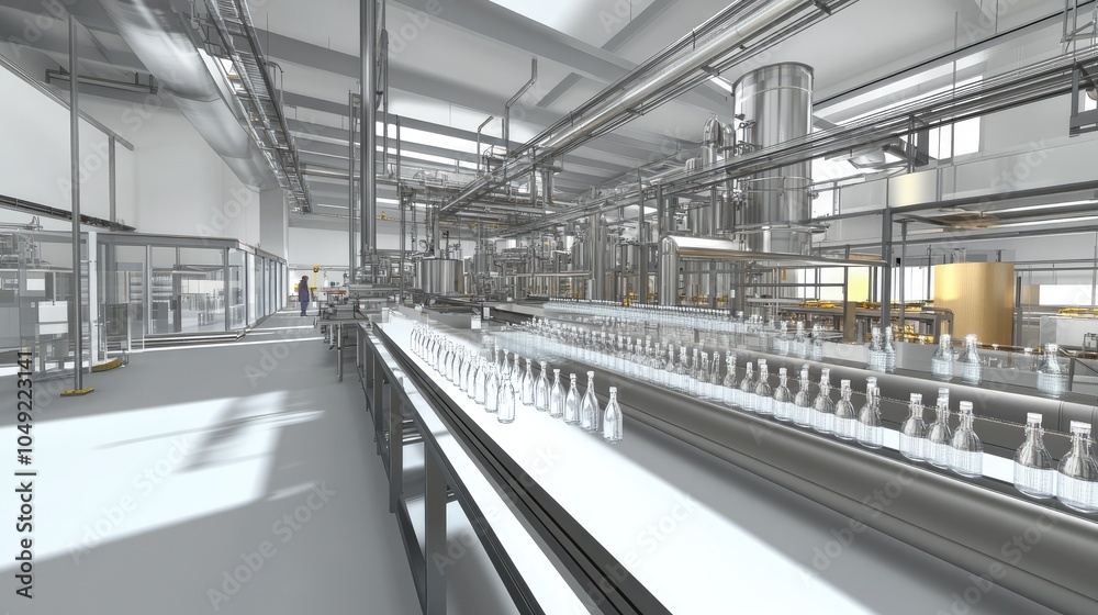 Obraz premium Modern Bottling Factory Interior with Machinery