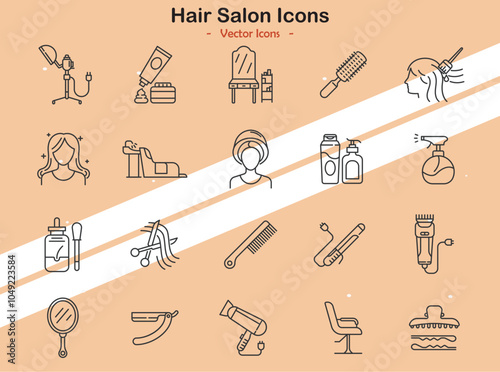 Icons representing hair salon tools styles and beauty elements
