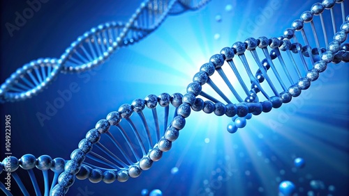 Blue background with double helix DNA molecule