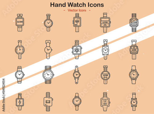Icons representing various hand watches and timekeeping symbols