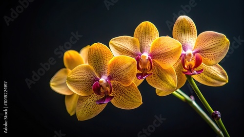 Close-up photos of a yellow orchid oncostele with a dark background photo