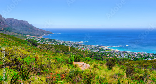 View of Bakoven and Camps Bay from the slopes of Table Mountain