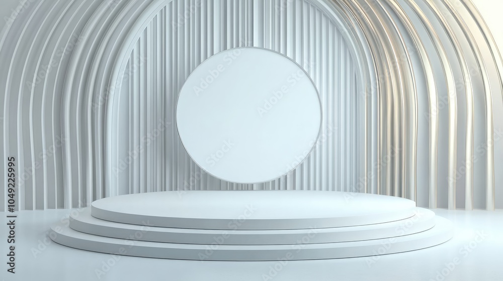 Obraz premium Abstract white stage with circular platform and arched wall