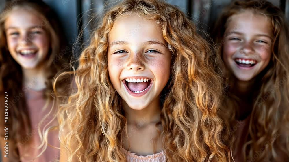 Three Joyful Girls With Curly Hair Sharing Laughter in a Bright, Sunny Environment During the Summer Three Joyful Girls With Curly Hair Sharing Laughter in a Bright, Sunny Environment During the Summer