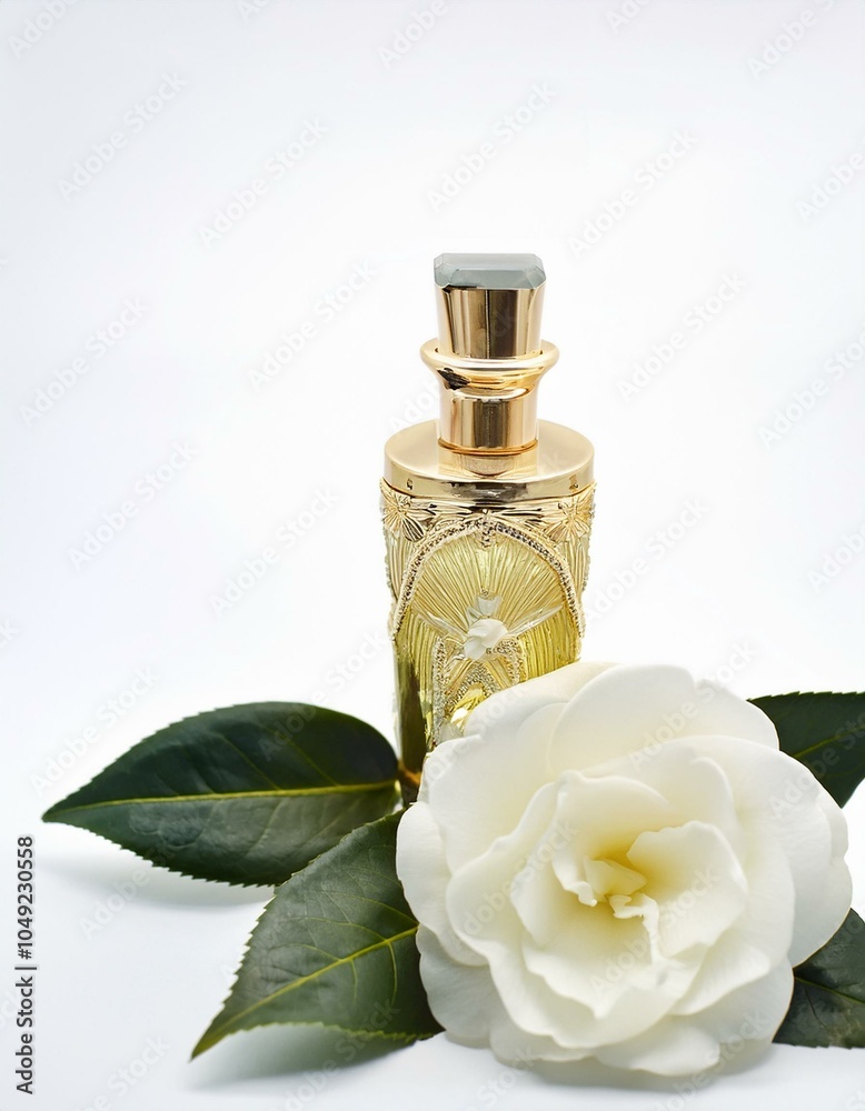 Elegant perfume bottle with a flower Elegant perfume bottle with a flower