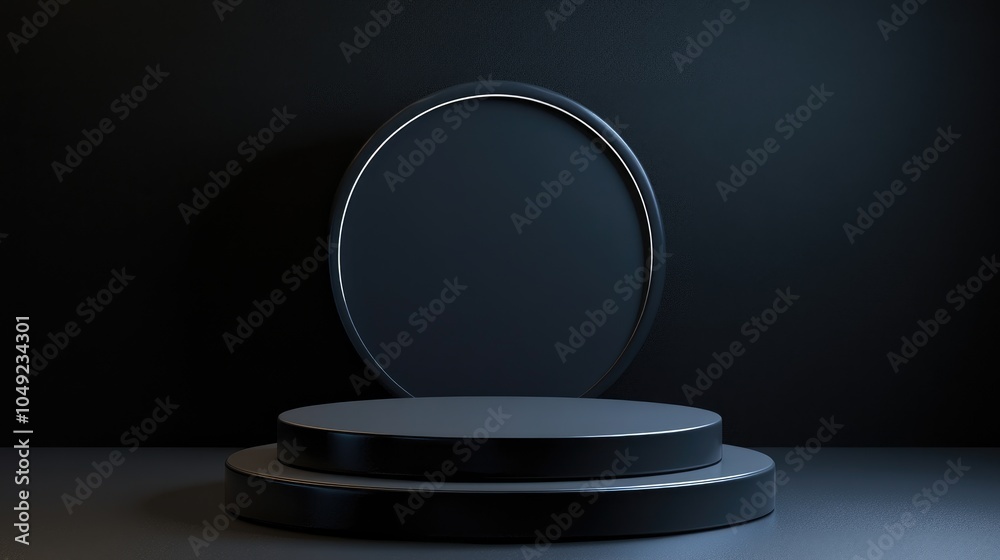 Black Circular Platform with a Round Frame in the Background Black Circular Platform with a Round Frame in the Background