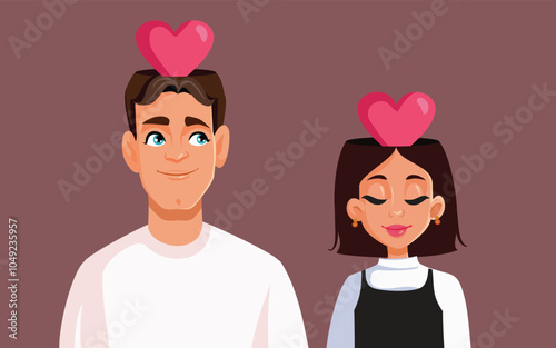 Happy Couple Feeling in Love with Each Other Vector Cartoon. Cheerful girlfriend and boyfriend having affection and deep feelings 
