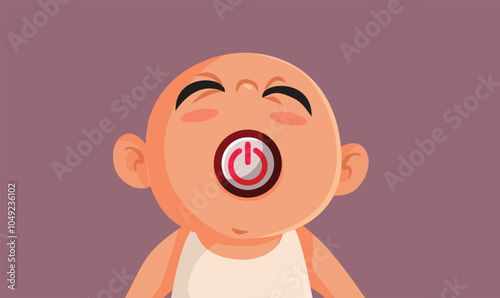 Little Baby with Crying On and Off Button Vector Funny Cartoon. Parenting tips and trick for better controlling newborn emotions 
