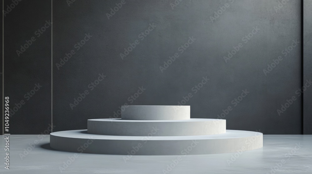 Circular Concrete Pedestal on a Gray Background Circular Concrete Pedestal on a Gray Background