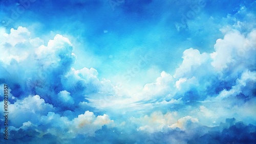 abstract watercolor painting of a blue sky with white cloud