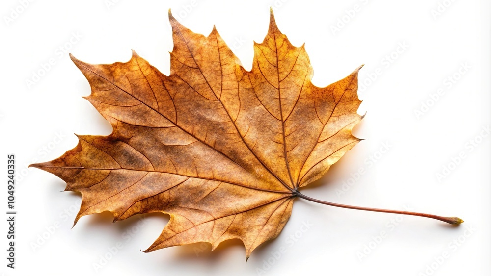 Reflected dried brown autumn maple leaf on white background Reflected dried brown autumn maple leaf on white background