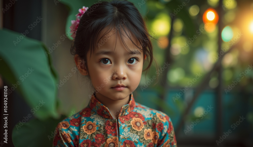 a little girl with a flower in her hair a little girl with a flower in her hair