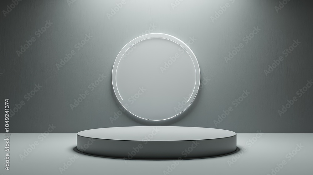 Minimalist Gray Platform with Glowing Oval Frame Minimalist Gray Platform with Glowing Oval Frame