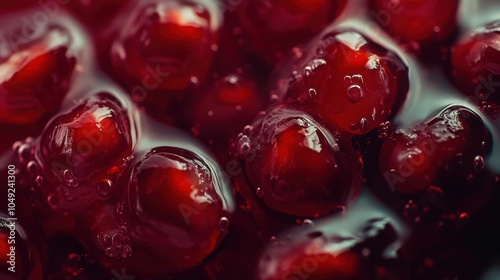 A macro shot of pomegranate seeds, glistening with juice