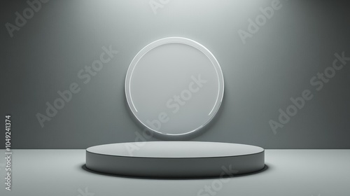 Minimalist Gray Platform with Glowing Oval Frame