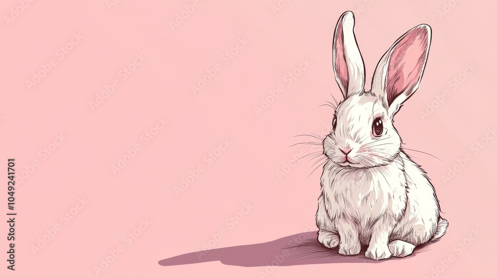 Fototapeta premium Cute white bunny rabbit posing on a pink background