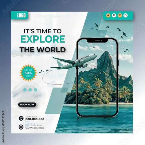 Travel and tour social media posts and web banner square design templates ai generated