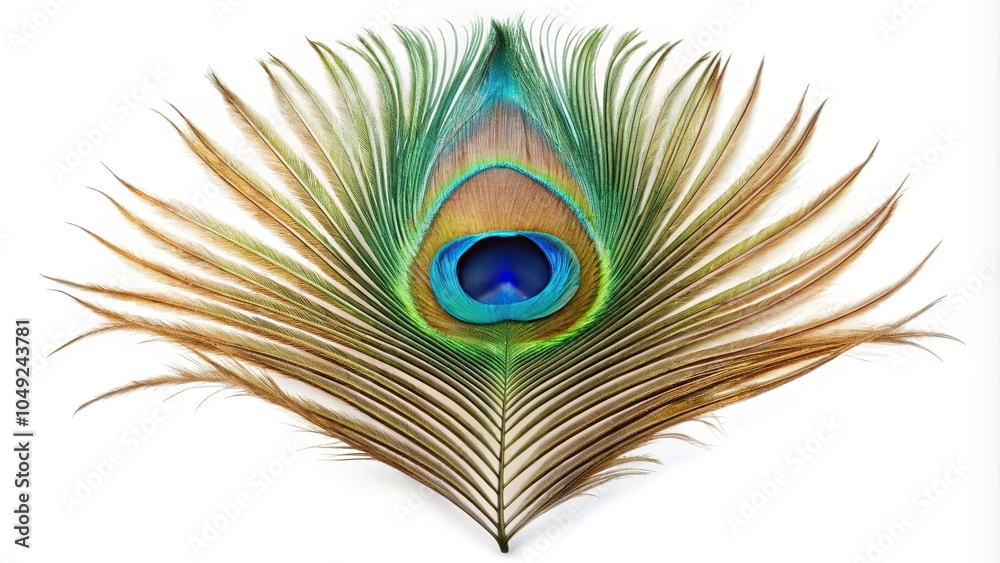 Obraz premium Symmetrical peacock feather on a white background