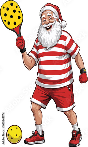 Santa Claus playing pickle ball,print on anything,sticker,invitation card,wall art,decoration,social post and more