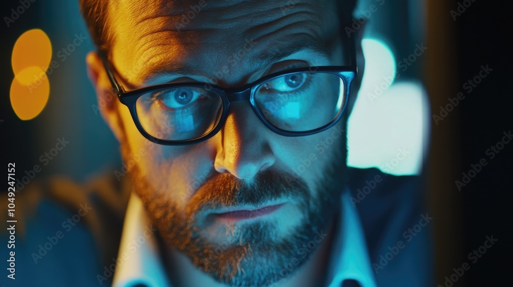 Professional Man with Beard in Glasses Looking Intense Professional Man with Beard in Glasses Looking Intense