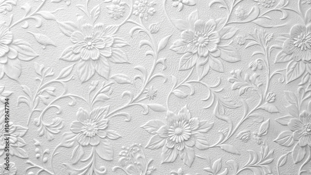 Fototapeta premium white paper texture, floral pattern, wall background