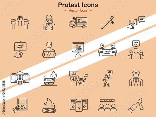 Icons representing protest and activism themes