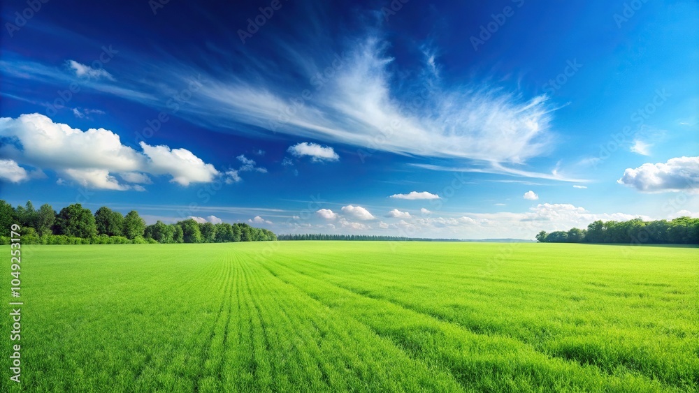 Fototapeta premium Lush green field and blue sky background